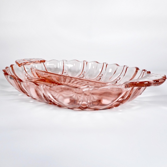 VTG Pink Depression Glass Oval Divided Candy Relish Dish 12" Long Oyster Pearl - Picture 5 of 10